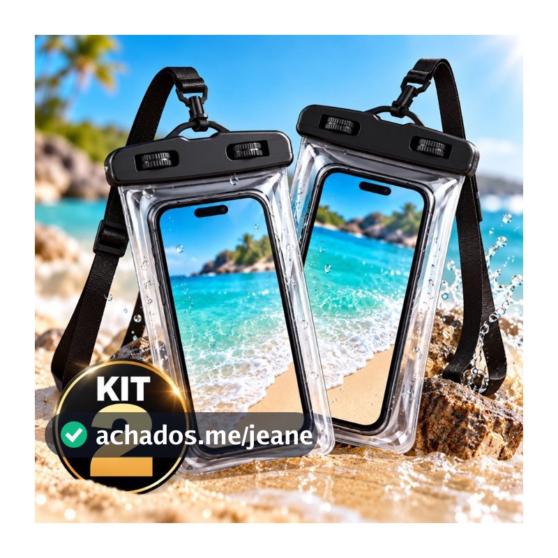 Kit 2 Capas Impermeáveis para Celular Prova D'Água Universal com Cordão Praia Piscina