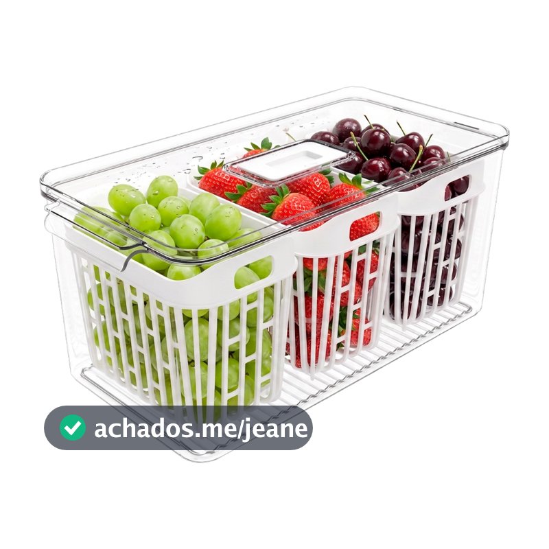 Organizador Grande com 3 Cestos 6L, Cor Cristal, linha Dry Coza