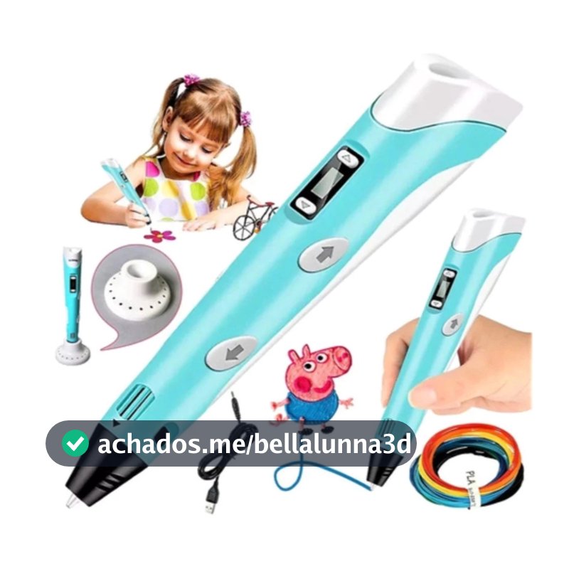 Caneta 3D Infantil e Adulto Impressora Manual DIY com Filamento Plástico Seguro para Crianças