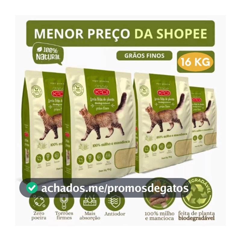 Areia Biodegradável Kadi Grãos Finos Gato 16 KG Grão Fino CatBio Milho Mandioca (4 pacotes de 4 kg)