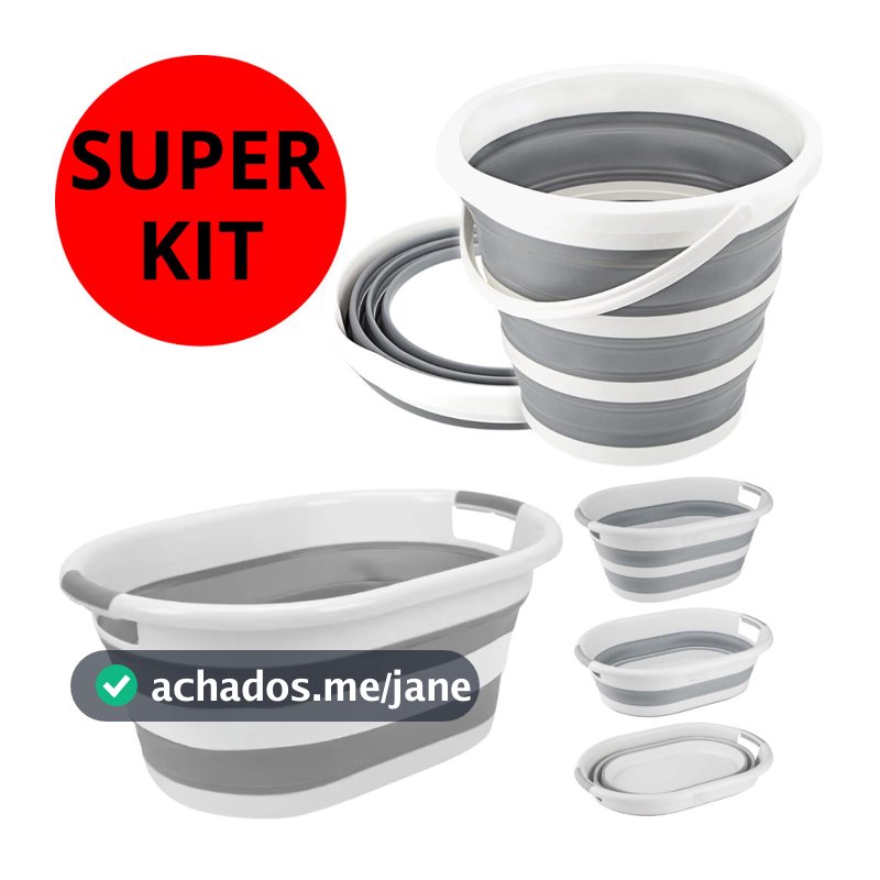 Kit Com Balde Retrátil 10 Litros E Cesto Dobrável 26 Litros Silicone Resistente Com Alça Powermaid