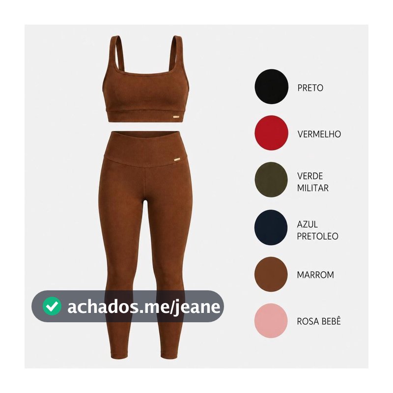 Conjunto Fitness Feminino Top Legging Wonder Canelado Academia Cintura Alta