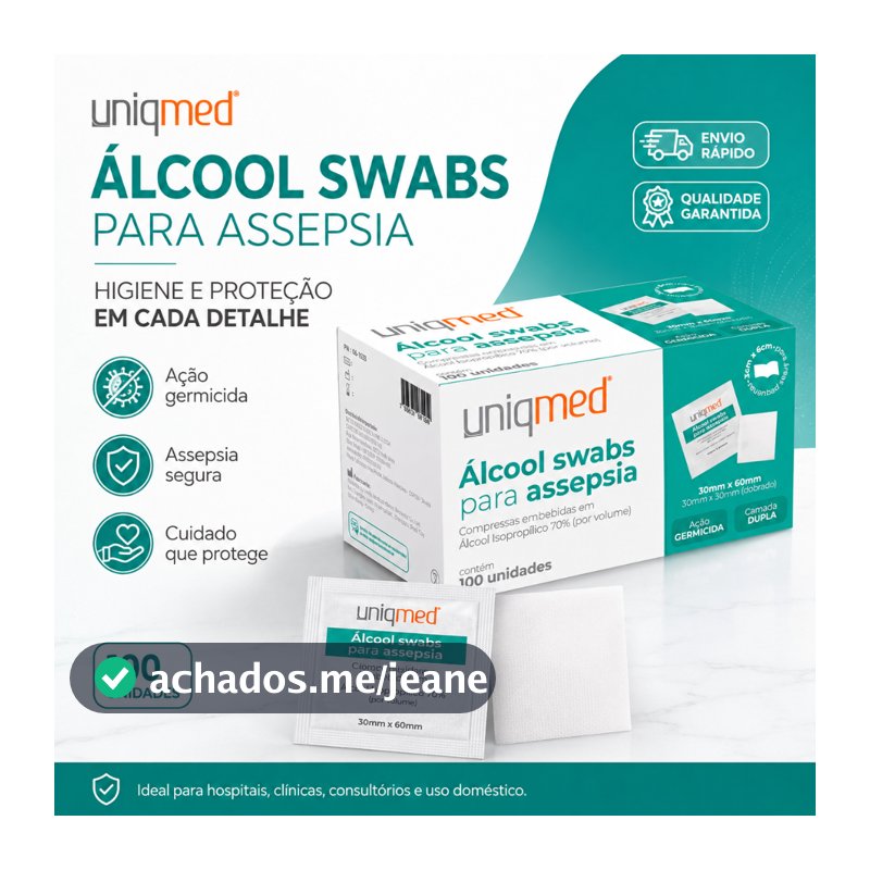 Kit Alcool Swab Isopropílico 70% Uniqmed 100 Unidades Lenço para Assepsia Sachê Profissional Dupla Camada