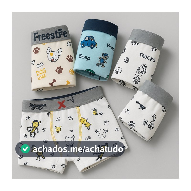 Kit 5 Cueca Infantil Box Shortinho Menino 100% Algodão Cotton Confortável Cuecas Criança Boxer Estampas Sortidas