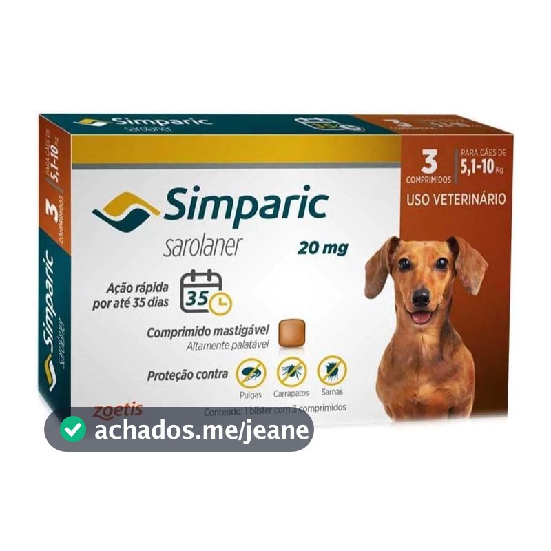 Simparic Antipulgas e Carrapatos Caes 5,1 a 10kg c/3 Comprimidos