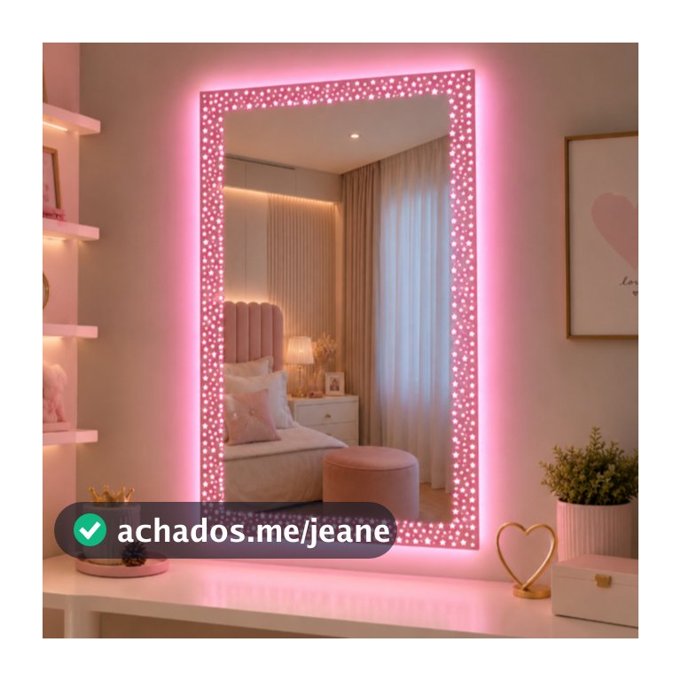 Espelho Retangular Estrelar Infantil com LED Colorido e Controle Remoto Decorativo