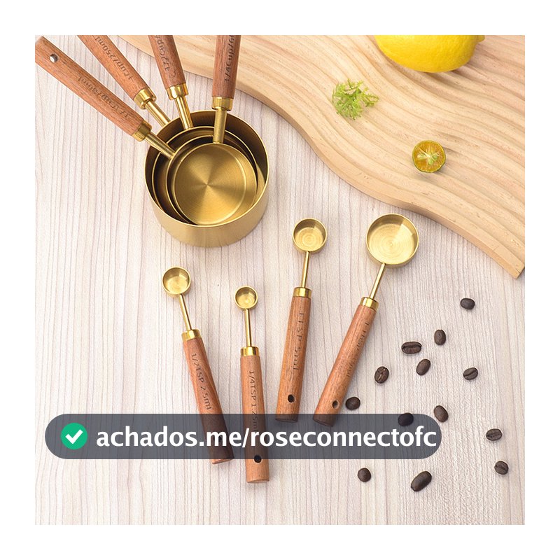Conjunto Medidores Inox e Madeira Acácia Confeitaria Café Kit 4 ou 8 Peças Luxo 2026