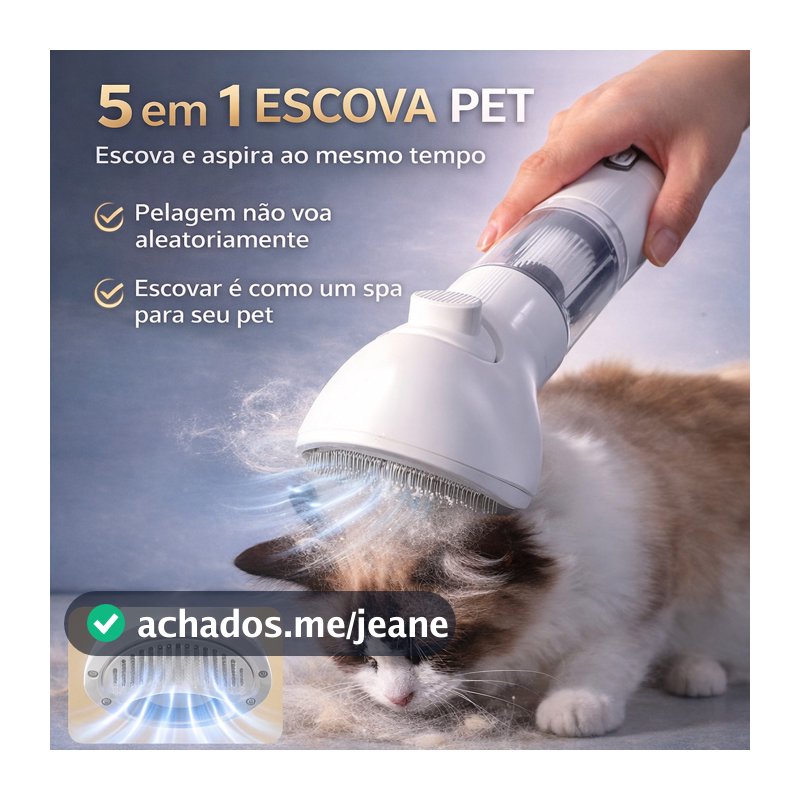 Kit de limpeza Aspirador Removedor de Pelos Pet 5 em 1 com Escova Grooming para Cães e Gatos