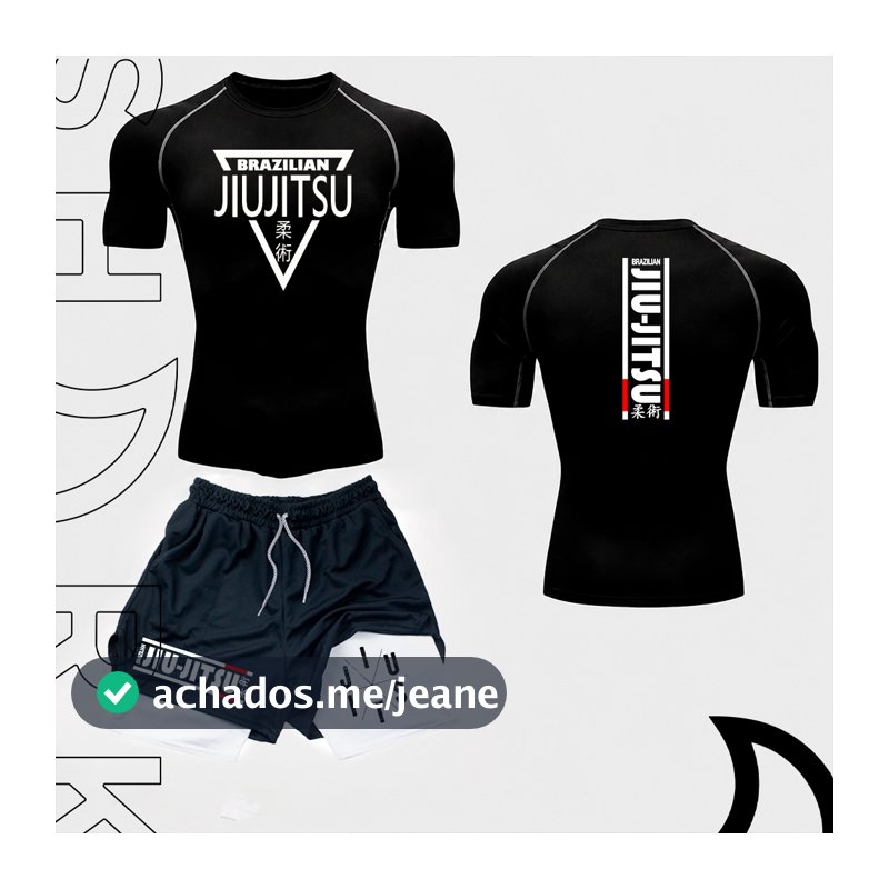 Kit Camiseta Compressao E Short 2 Em 1 Treino Jiu Jitsu Artes Marciais Treino Esporte Luta Gym