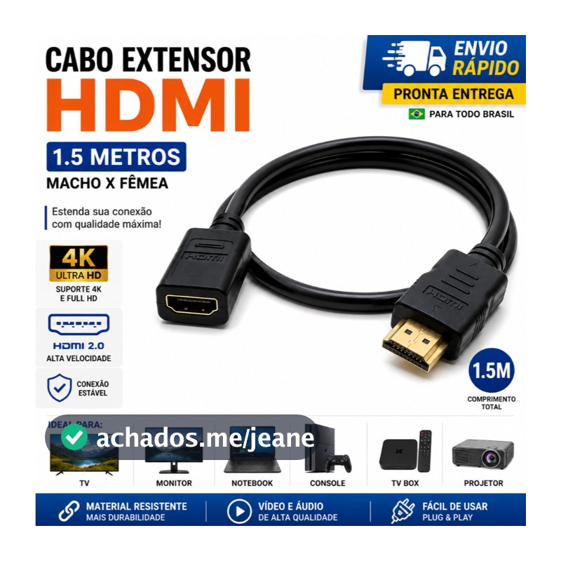 Cabo Extensor HDMI 1.5M Macho Fêmea 4K Full HD TV Monitor Notebook