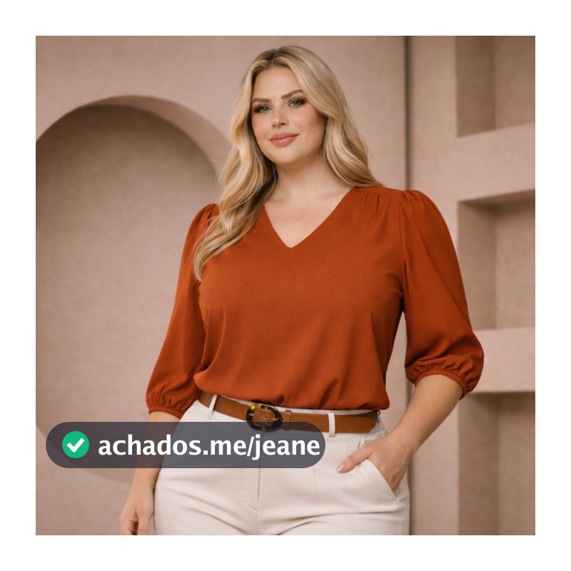 Blusa Feminina Plus Size Manga 3/4 Decote V Elegante Tecido Duna Não Amassa GG G1 G2 G3