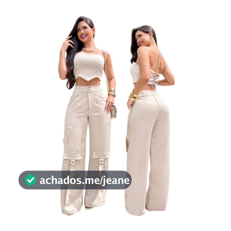 Conjunto, Calça cargo pantalona + CORSET Alfaiataria premium PP ao XGG