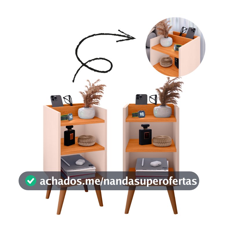 kit com 2 Mesas de Cabeceira MAX com porta celular – Compacta, Moderna e Funcional ( a mais vendida do Brasil