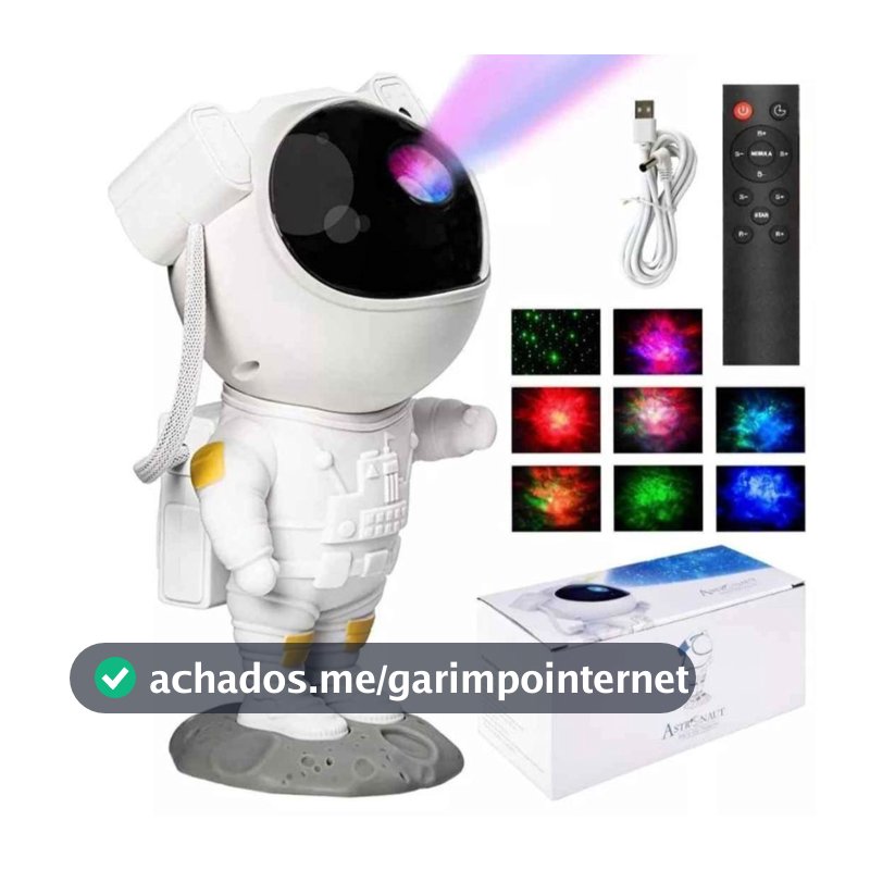 Luminária Astronauta Robô Projetor Estrela Galáxia Nebulosa Brinquedo Infantil Bebê Controle Remoto