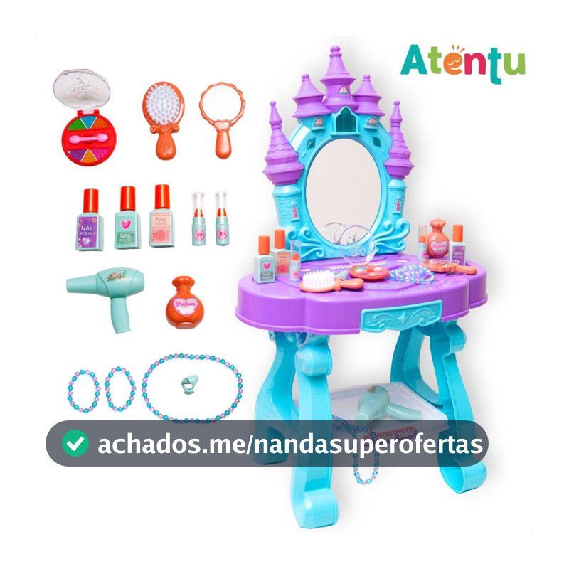 Penteadeira Infantil Castelo Emite Luz e Som Princesa com 15 Acessórios