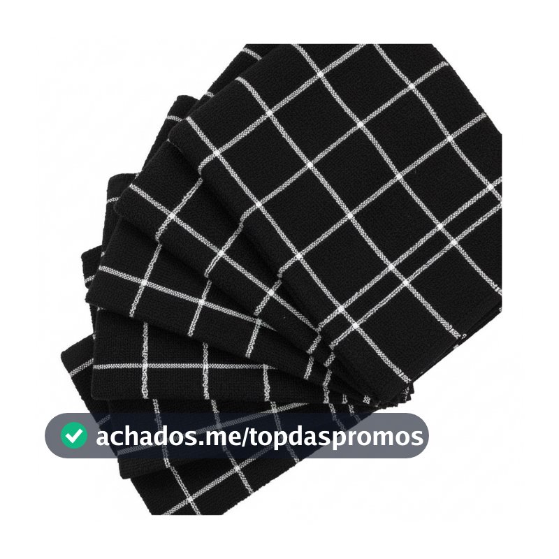 5 Panos de Prato Preto 45x60cm – Liso, Listrado e Elegante - 100% Algodão