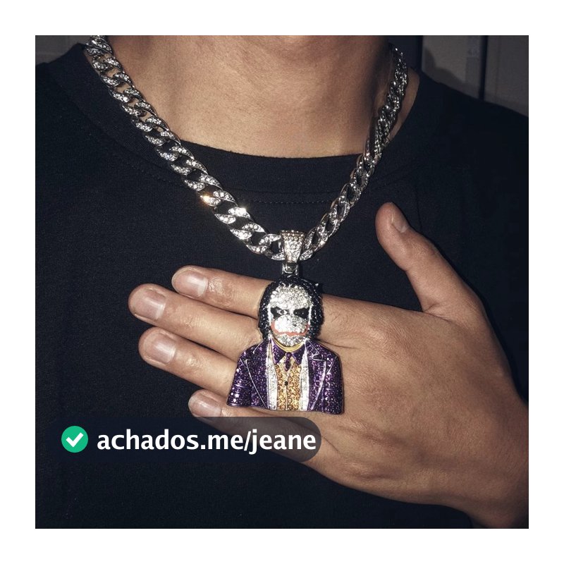 Colar de pingente grande de palhaço cravejado de diamantes tridimensionais estilo hip-hop, colar cubano de moda