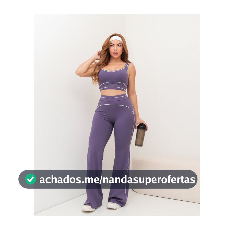Conjunto Fitness Feminino Top e Calça Pantalona Cintura Alta Academia Esportivo Yoga SD1983
