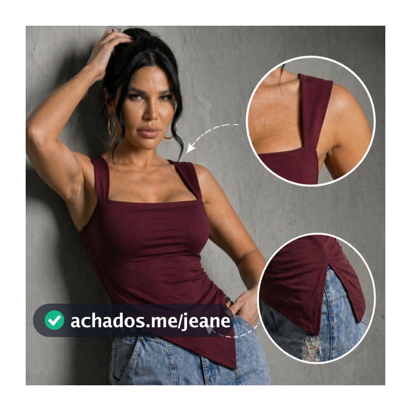 Blusa Assimétrica Com Alça Moda Gringa Larga Grossa Feminina De Bico Blusinha Fenda Regata Forro Decote Reto Básica