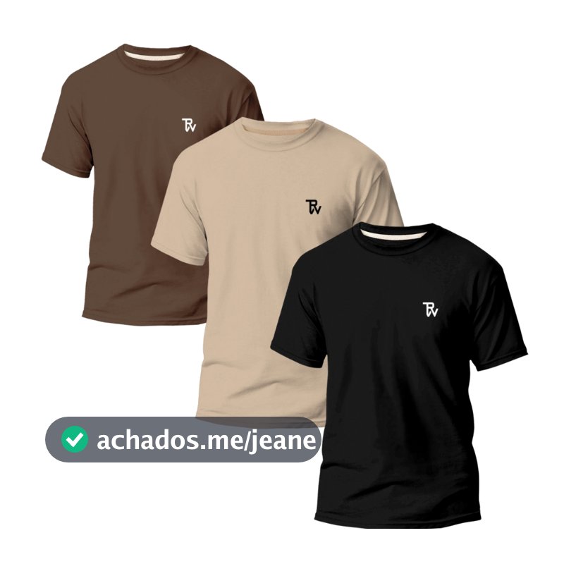 Kit 3 Camisetas Básicas Masculina Slim Algodão T01