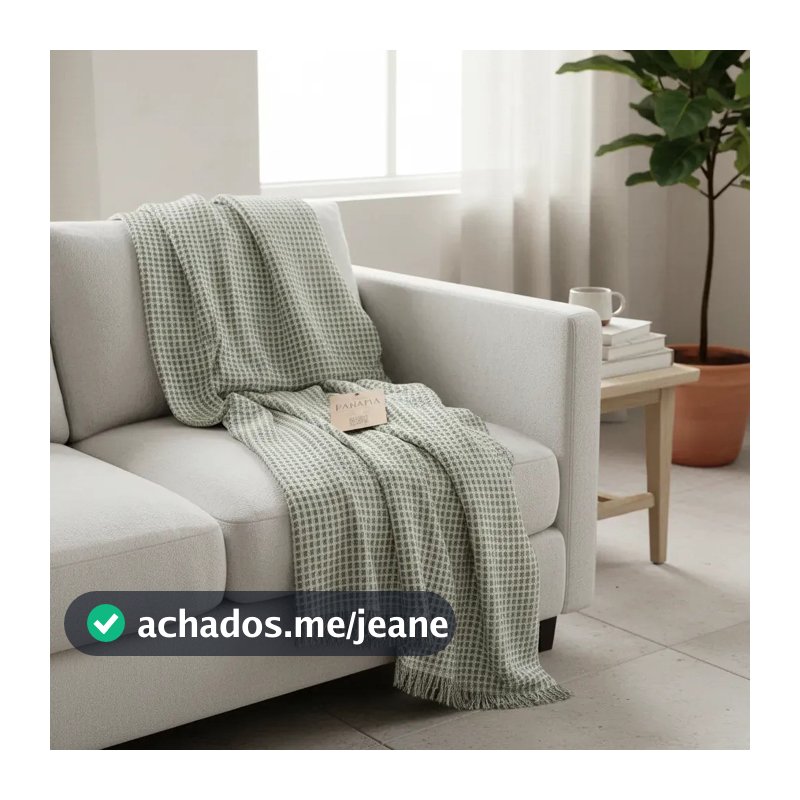 Manta Decorativa Grande Algodão Panamá 240x160cm Verde Luxo