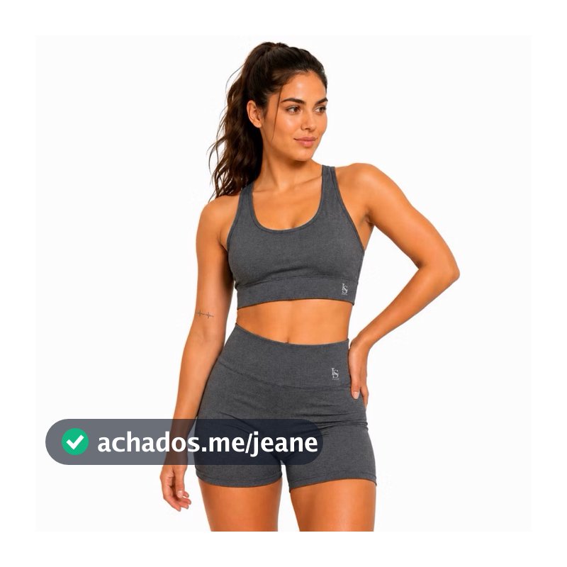 Conjunto Suplex Feminino Top + Shorts de Cintura Alta Cor Cinza