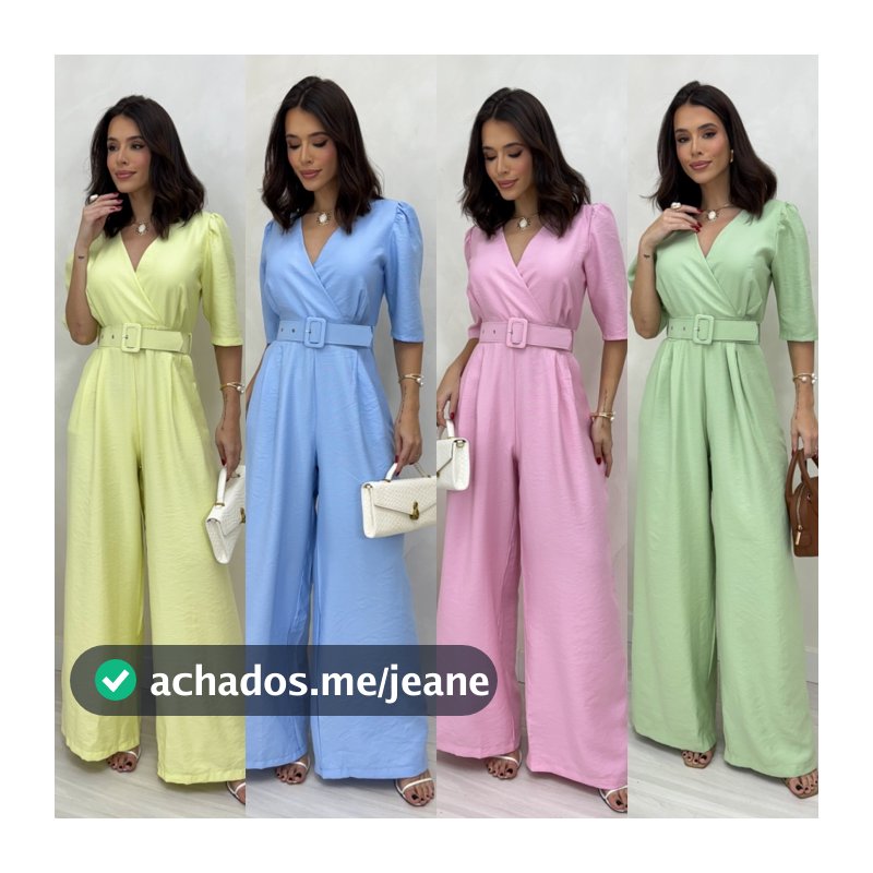 MACACÃO FEMININO MANGA 3/4 COM CINTO ELEGANTE  TECIDO SENSORIAL MARRANT