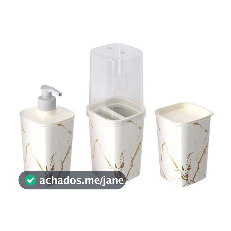 Kit Pia de Banheiro 3 Peças Dispenser Sabonete Líquido Porta Escova de Dente Porta Algodão Cotonete
