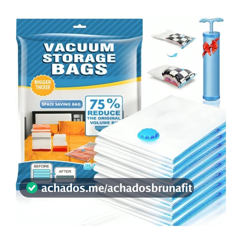 Kit 5 Sacos Embalagem A Vácuo Para Armazenamento Roupa Viagem Mala Edredon Organizador Guarda Roupa + Bomba A Vácuo