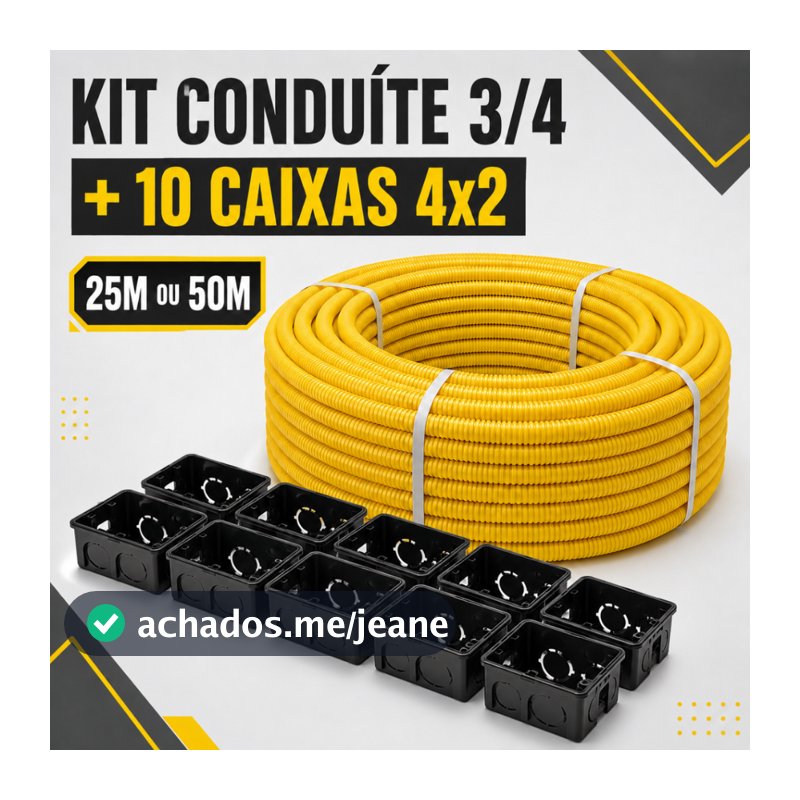 Conduíte Eletroduto Amarelo 3/4 25m ou 50m + 10 Caixinhas 4x2 Pretas
