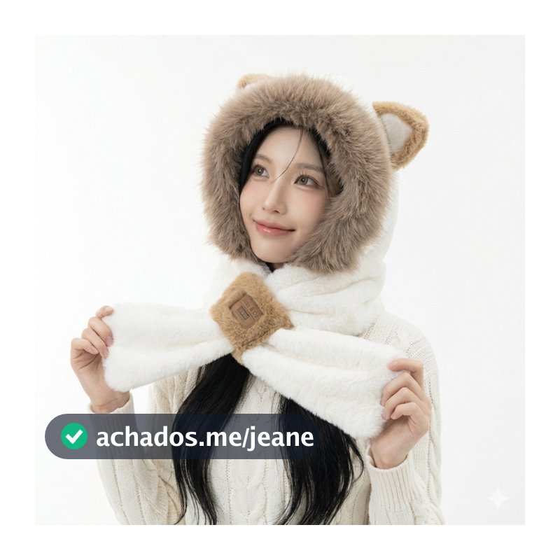 Gorro de lã Inverno Chapéu de Orelhas de Gato Adulto Kawaii Capa de Cachecol 3 em 1 ovelha Forrada Inverno FMZ8516