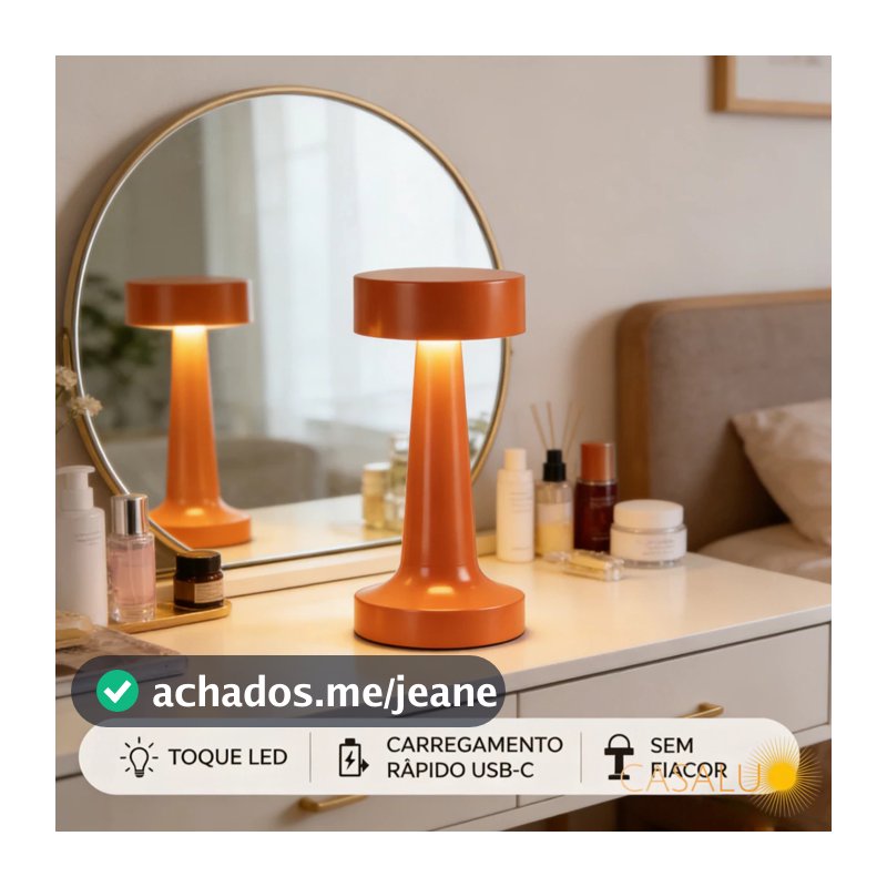Luminaria Abajur de Mesa Cogumelo Portatil ABS LED Sem Fio Quarto Restaurante Recarregavel USB Touch