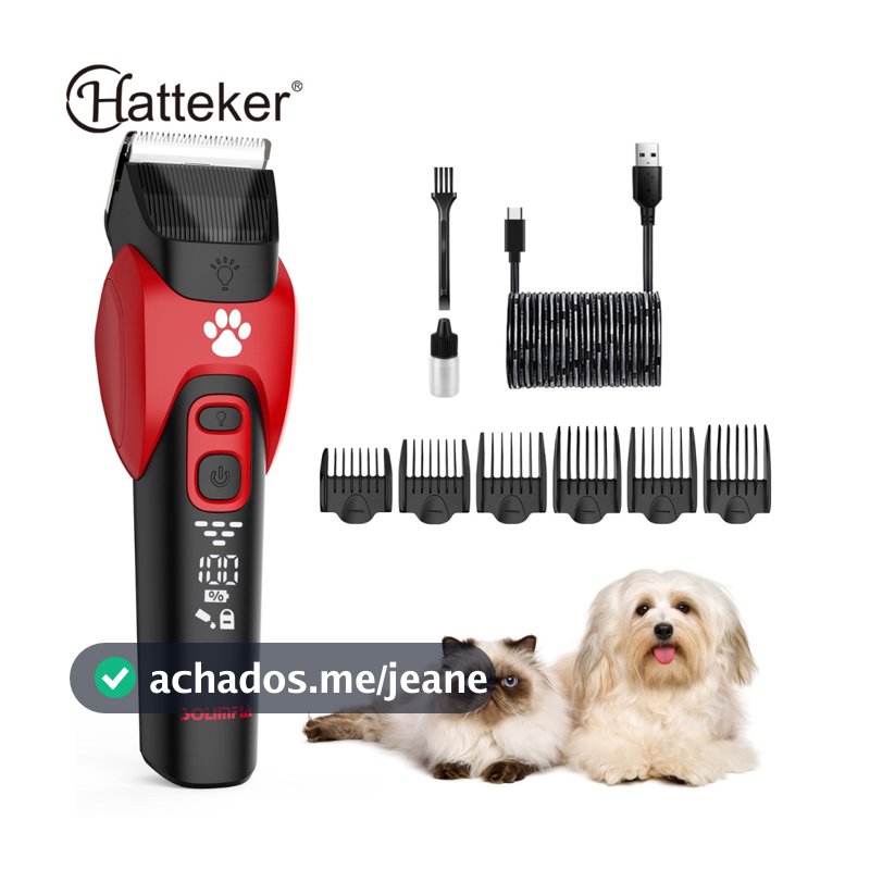 Máquina de Tosa Pet Profissional + Lâmina Extra Sem Fio Bivolt Para Gatos e Cachorro Hatteker