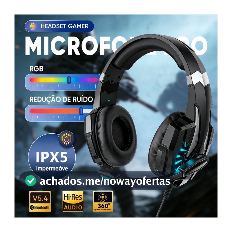 INOVA Fone De Ouvido Profissional Headset Gamer Com Microfone RGB Computador Vídeogame