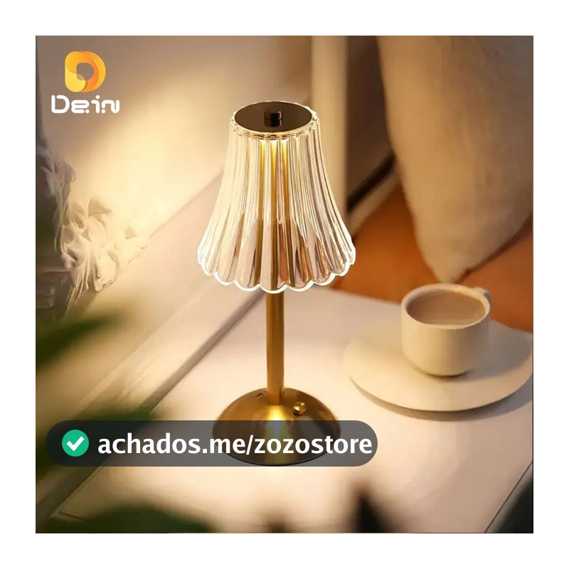 Luminária Retrô de Mesa LED Recarregável com Cúpula Transparente e Controle por Toque Dourada