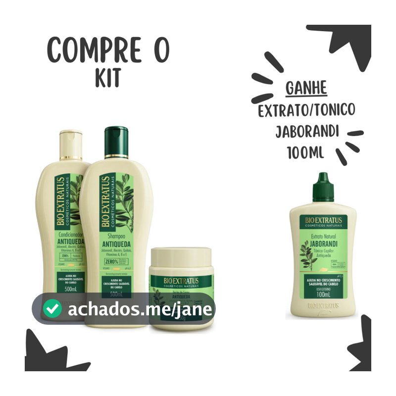 Kit Antiqueda Jaborandi Bio Extratus ( Shampoo, Condicionador e Banho de Creme 500mL/250g)