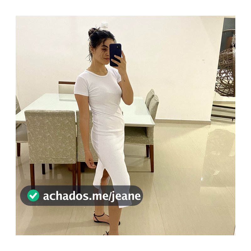 Vestido Branco Midi Canelado Manguinha Com Fendas Especial Fim de Ano Reveillon