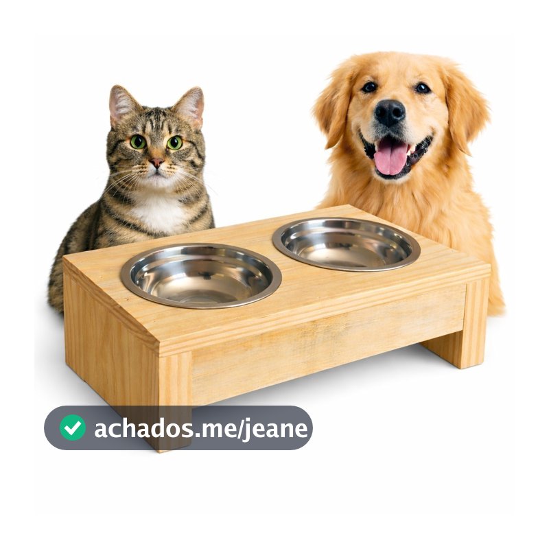 Comedouro Pet Elevado Duplo em Madeira com Cubas Removíveis – Cães e Gatos