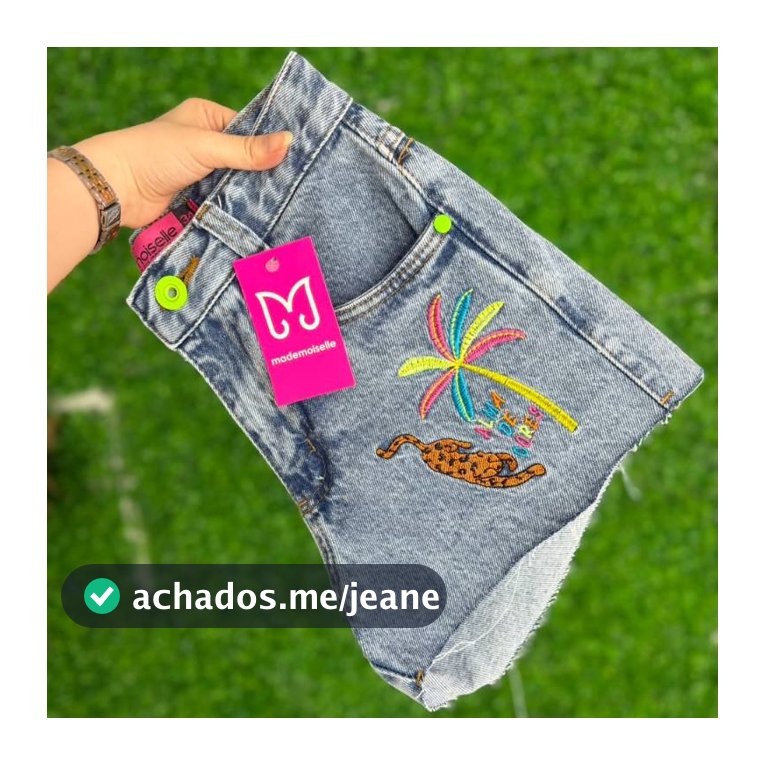 Short jeansFeminino Cintura Alta Marmorizado Bordado Tropical Colorido Com Onça | 100% algodão|Moda Verão