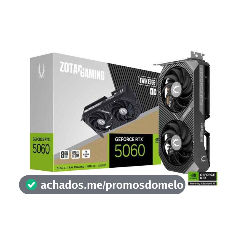 Placa de Vídeo NVIDIA GeForce ZOTAC Gaming RTX5060 8GB Twin Edge OC GDDR7 128BITS ZT-B50600H-10M