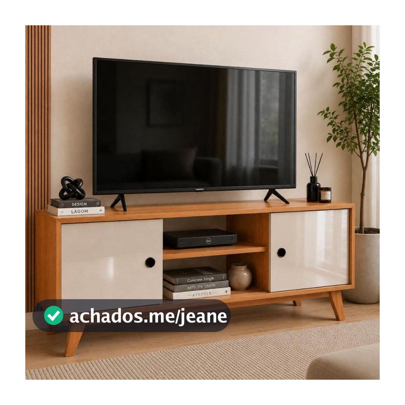 Rack Multiuso 109cm com Pés de Madeira e Portas de Correr com Nichos Aparador Sala MDP Balcão Versátil Moderno