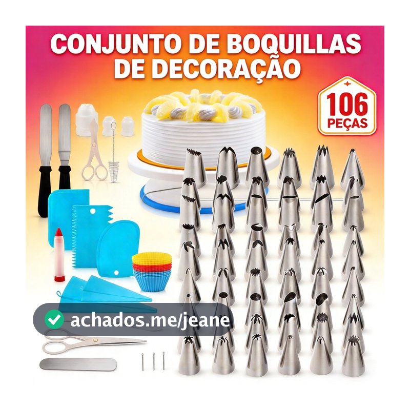 Kit 106/72/50/38 Decoração de Bico de Aço Inoxidável para Bolo Confeitar Espátula Raspadora Profissional