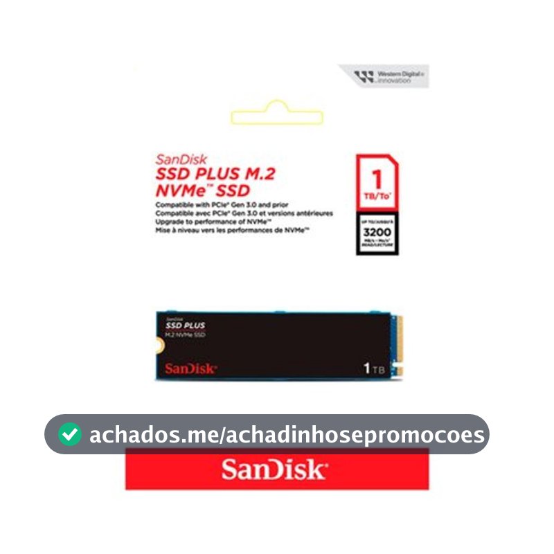 SSD SanDisk Plus, 1TB, M.2 PCle, NVMe, Leitura 3200MB/s e Gravação acima de 2500MB/s, Preto - SDSSDA3N-1T00-G26