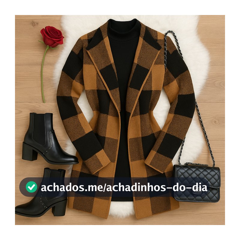 Sobretudo Kimono Xadrez Tricot Grosso Inverno
