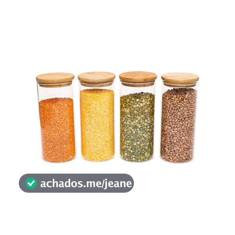 Potes de Vidro P/ Mantimentos C/ Tampa Bambu Oikos - 4 Pçs