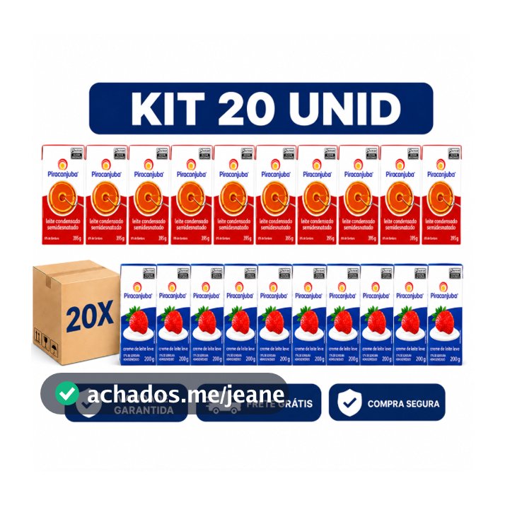 Kit 20 Piracanjuba | 10 Leite Condensado 6% de Gordura 395g + 10 Creme de Leite 15% de Gordura 200g