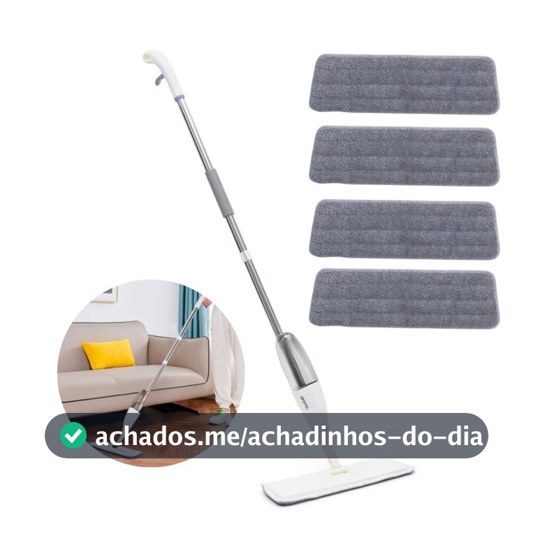 Mop Spray Giratório Limpeza Flash Mágico Rodo Esfregão Com Reservatório + 4 Refil Extra