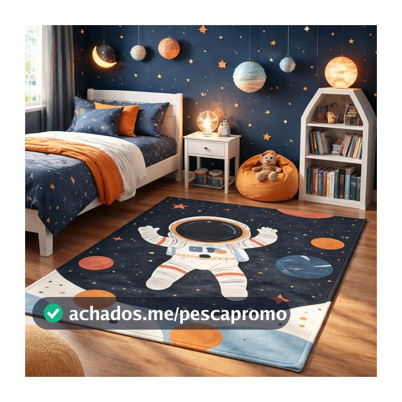 Tapete Infantil Decorativo 118x70cm Antiderrapante Sala, Quarto e Escritório Astronauta Espaço