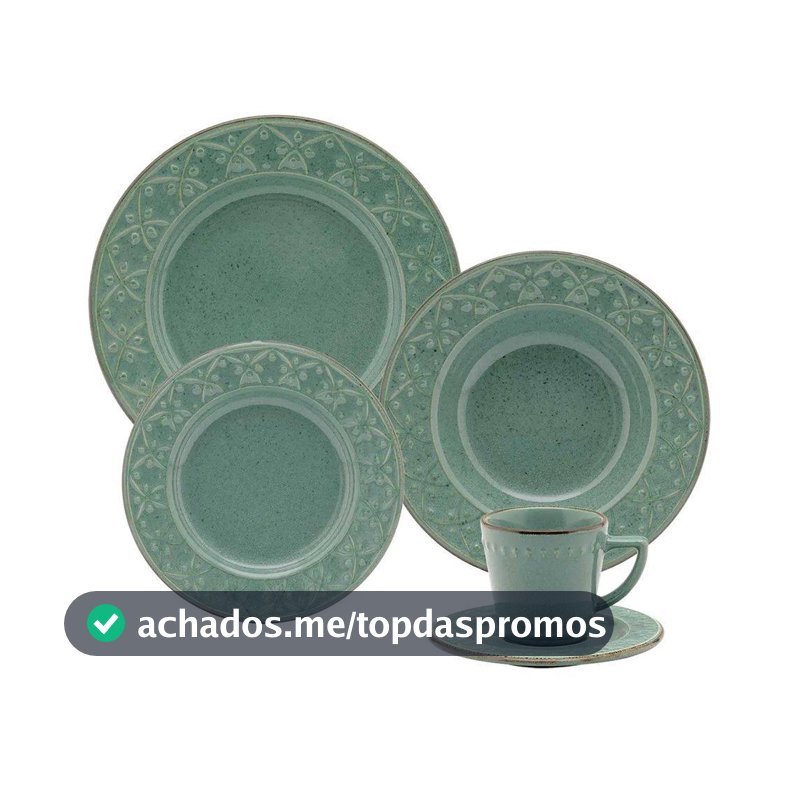 Aparelho Jantar/Chá Oxford Mendi Malaquita Cerâmica Verde 20 Peças