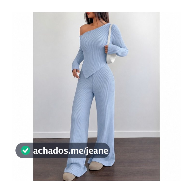Conjunto Mila Feminino Blusa Manga Longa Assimétrica +Calça Pantalona Soltinha Ribana Moda Inverno